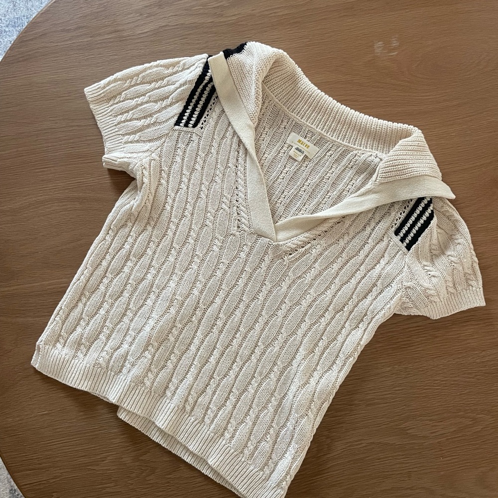 Maeve Cream Cable Knit Button Down Shirt